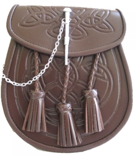 Brown-Tassle-Leather-Sporran-Pin-Closure-Includes-Chain-