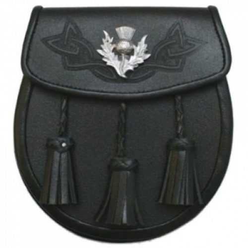 Grained-Black-Leather-Sporran-Celtic-embossed-on-the-flap