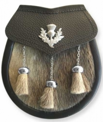 Seal-Skin-Sporran-THISTLE-Badge-on-Leather-Flap-Chain-Straps-