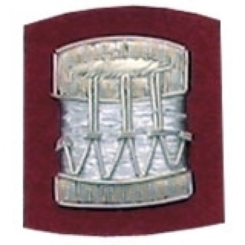 Drum-Badge-Silver-Bullion-on-Red-Badges