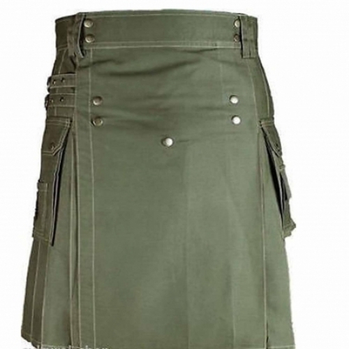 OLIVE-GREEN-UTILITY-KILT-ANTIQUE-BRASS-BUTTONS