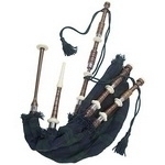 Rosewood-Bagpipe-Black-Watch-Bag-cover-with-cord,-with-turned-Plan-nickel-Sole-and-Knobs-with-soft-leather-bag.