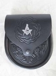 BLACK-EMBOSSED-LEATHER-WITH-MASONIC-BADGE-SPORRAN-FOR-KILTS