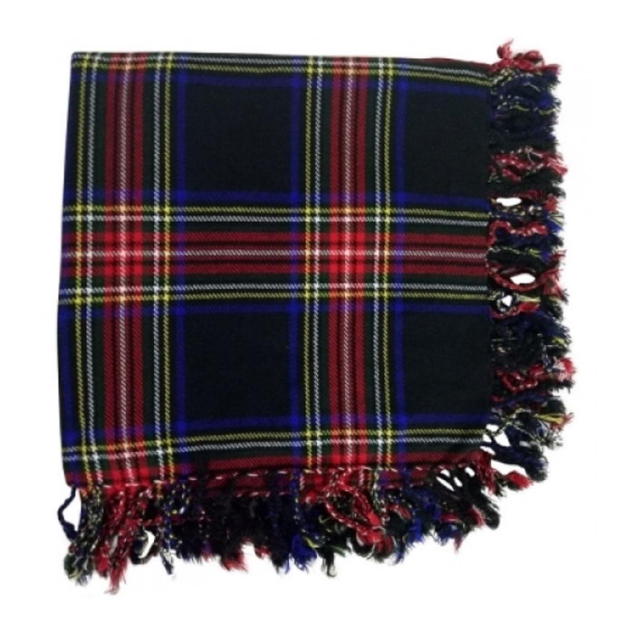 A Black Stewart Tartan Fly Plaid Featuring An All-around Fringed