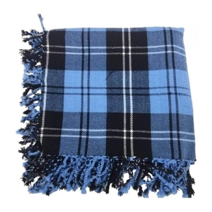 A Blue Ramsay Tartan Fly Plaid With Fringed Edges All Around