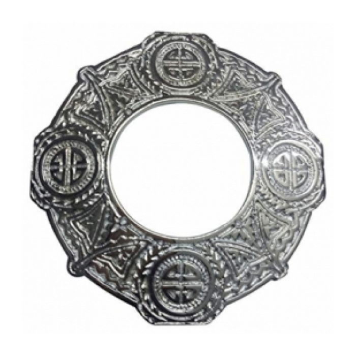 A Fly Plaid Brooch Featuring Celtic Knot Design Silver Finish