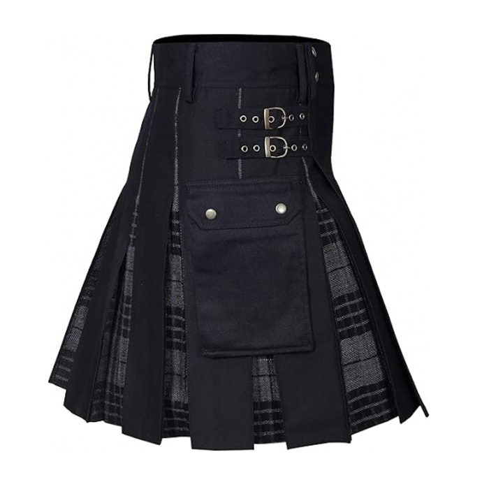 Grey Granite Hybrid Kilt Cotton Jeans Modern Box Pleated