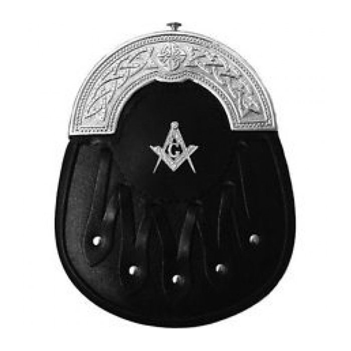 Masonic Formal Sporran Black Leather Celtic Chrome Masonic Badge On The Face.