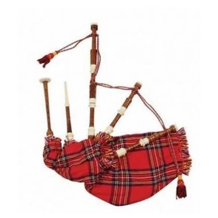 Rose Wood Royal Stewart Bagpipe Cover With Cord,  With White Plastic Sole, Scrolls  And Knobs With Soft 